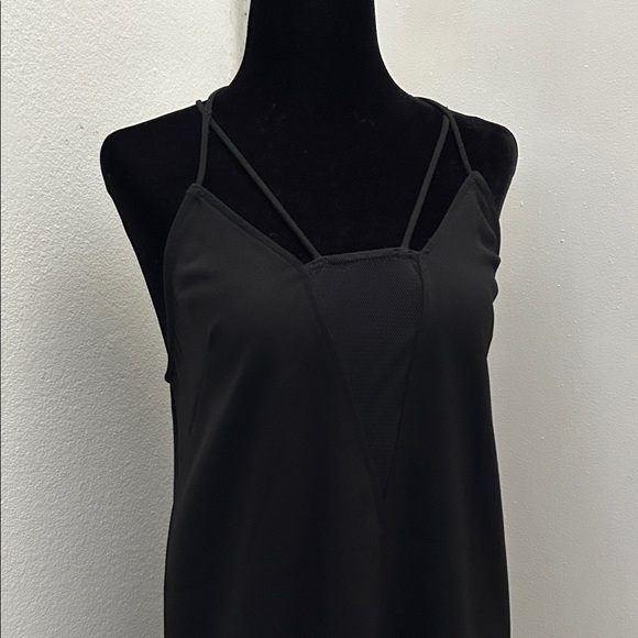 H&M Modern LBD Black Midi Dress with Black Sheer Mesh Panel is Front, Size 4 - Picture 6 of 10